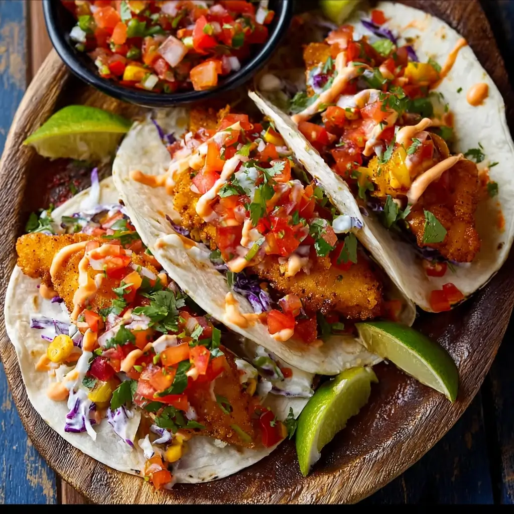 Crispy Fish Tacos with Pico De Gallo