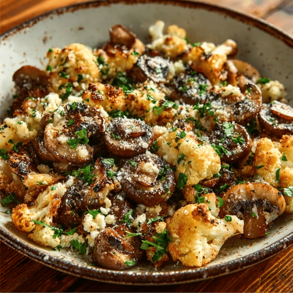 Sautéed Mushrooms with Cauliflower Crumbles