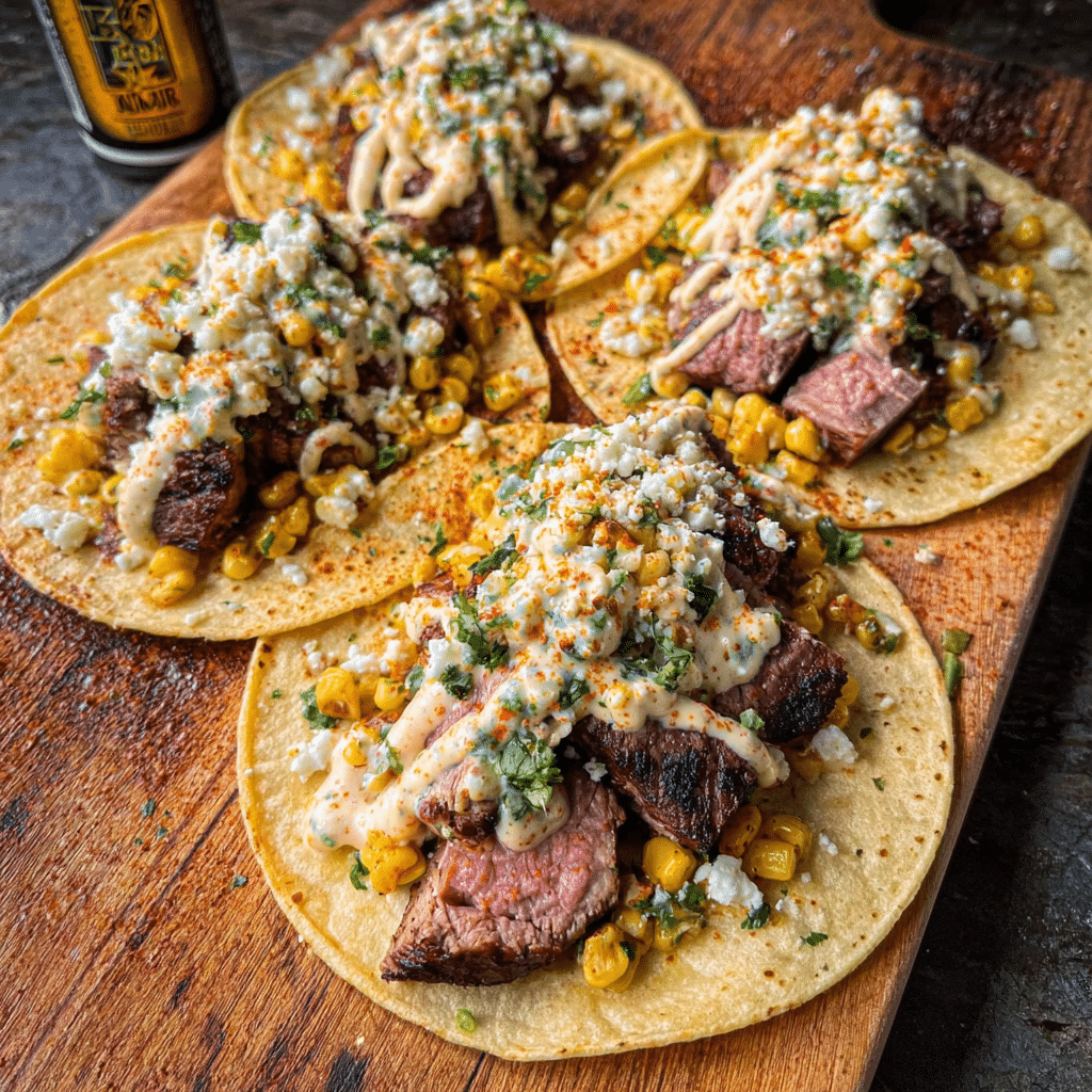 Grilled Steak Elote Tacos