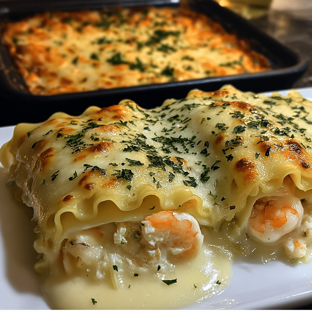 Shrimp & Crab Alfredo Lasagna Roll-Ups
