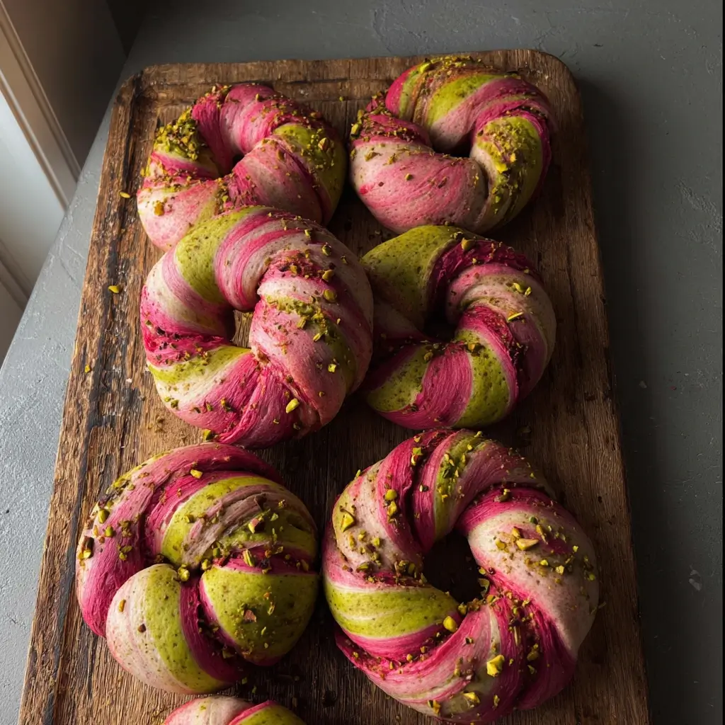 Raspberry Pistachio Sourdough Bagels