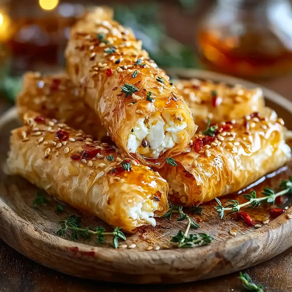 Oven Fried Feta Rolls with Chili Honey