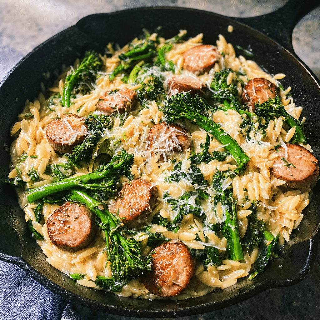 Broccolini Chicken Sausage Orzo