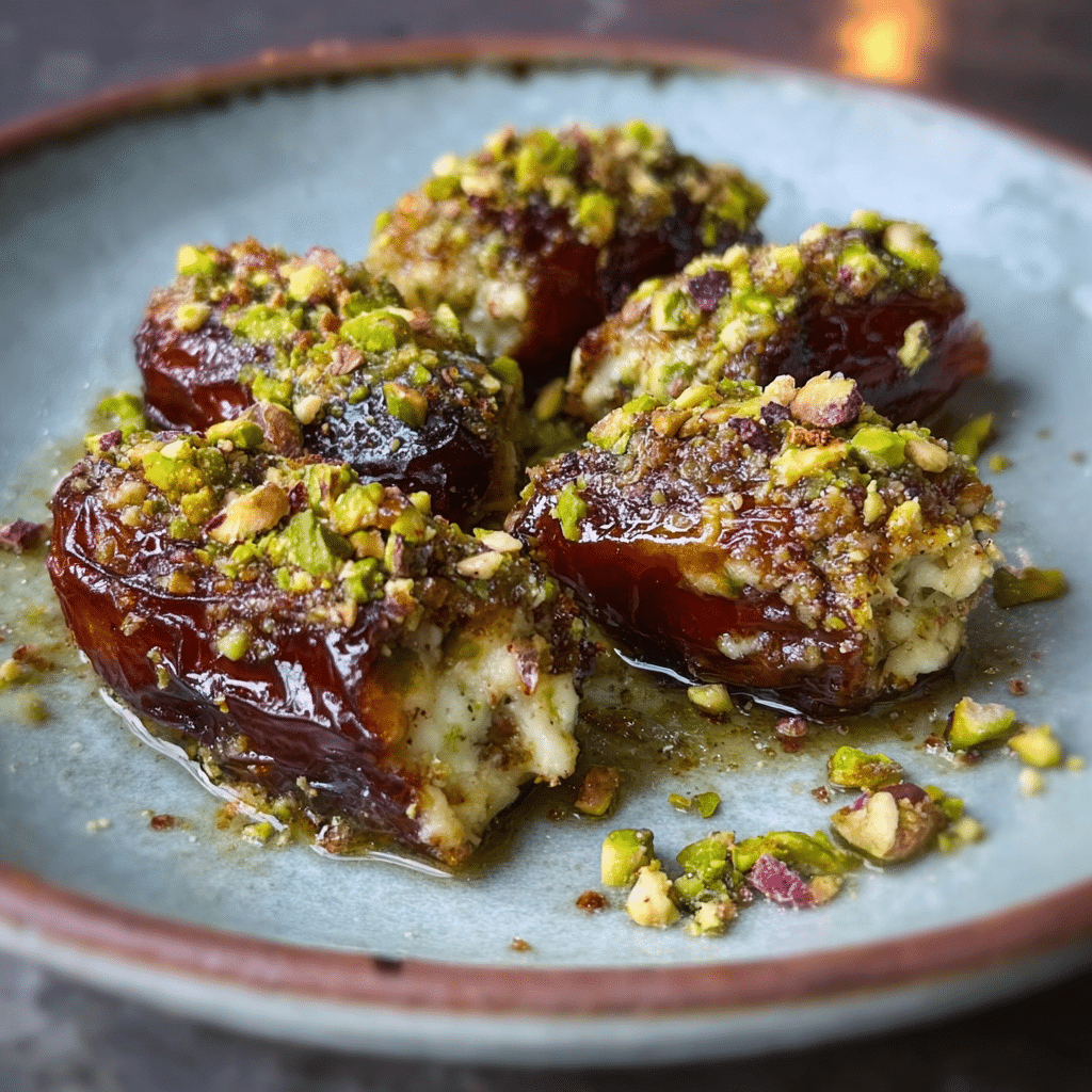 Honey Pistachio Ricotta Stuffed Dates