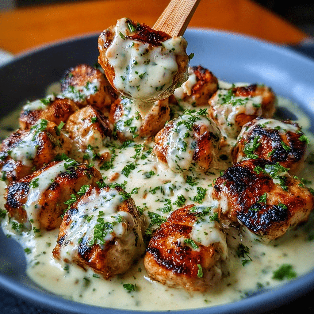 Creamy Garlic Sauce with Grilled Chicken Bites