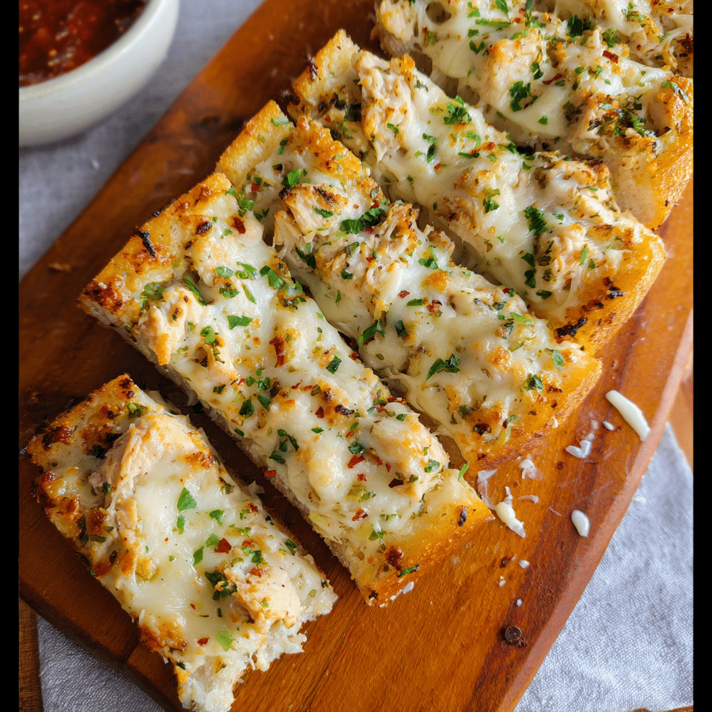 Chicken Alfredo Garlic Bread