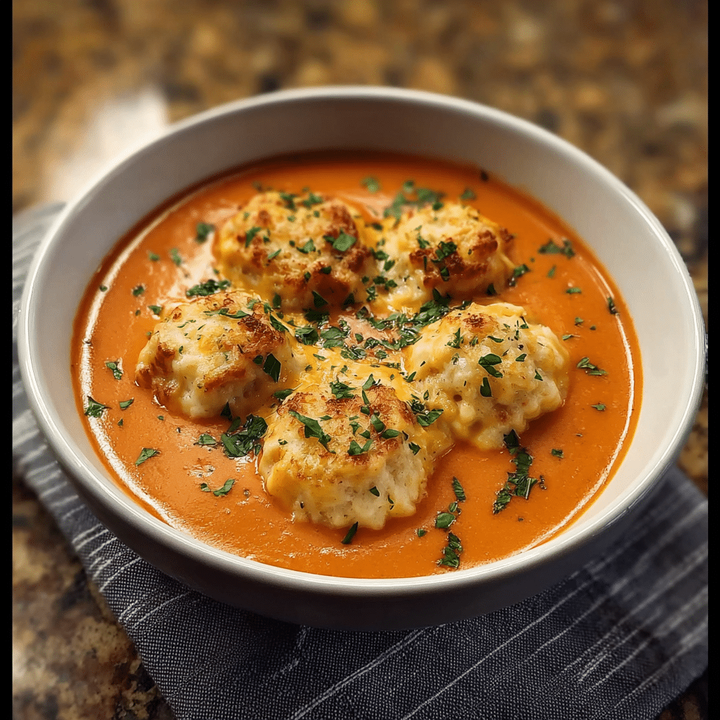 Best Tomato Soup with Cheddar Bay Dumplings