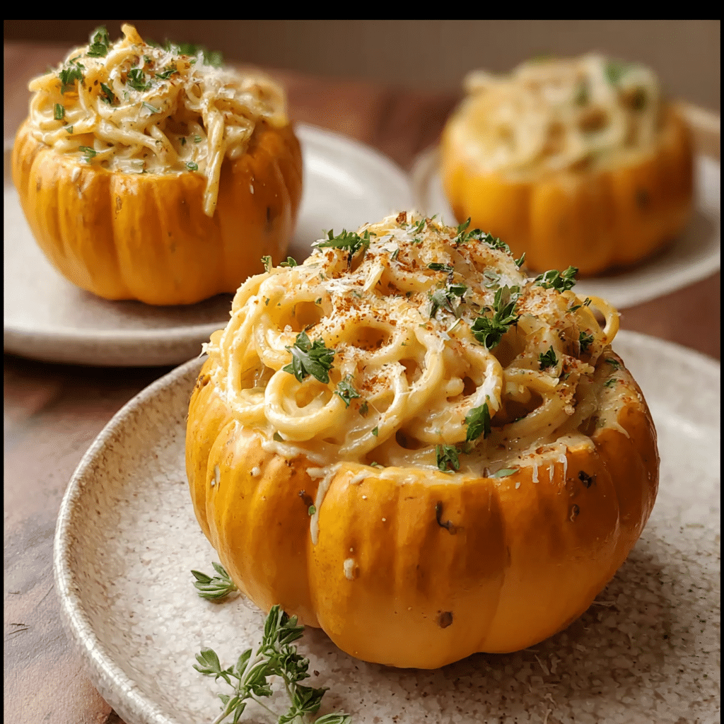 Pumpkin Alfredo Pasta Cauldrons