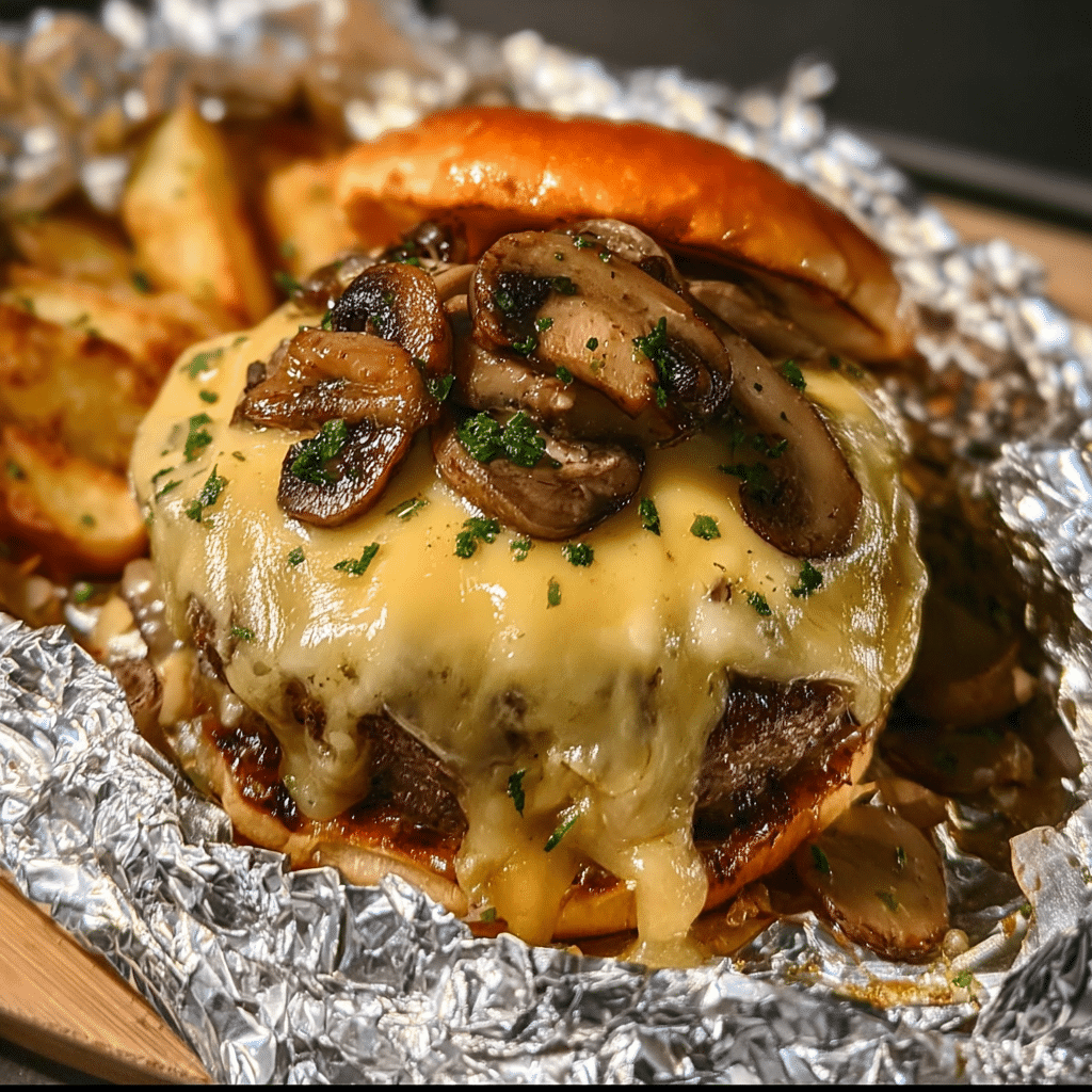 Mushroom Swiss Burger Foil Packets