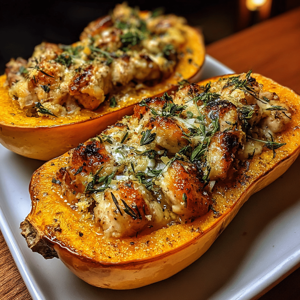 Honey Roasted Butternut Squash Stuffed with Chicken
