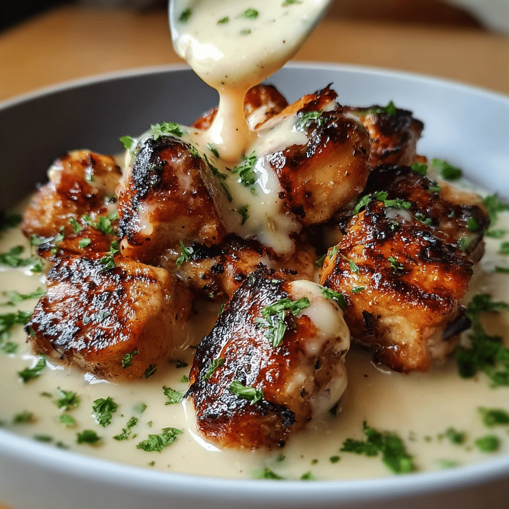 Creamy Garlic Sauce with Grilled Chicken Bites