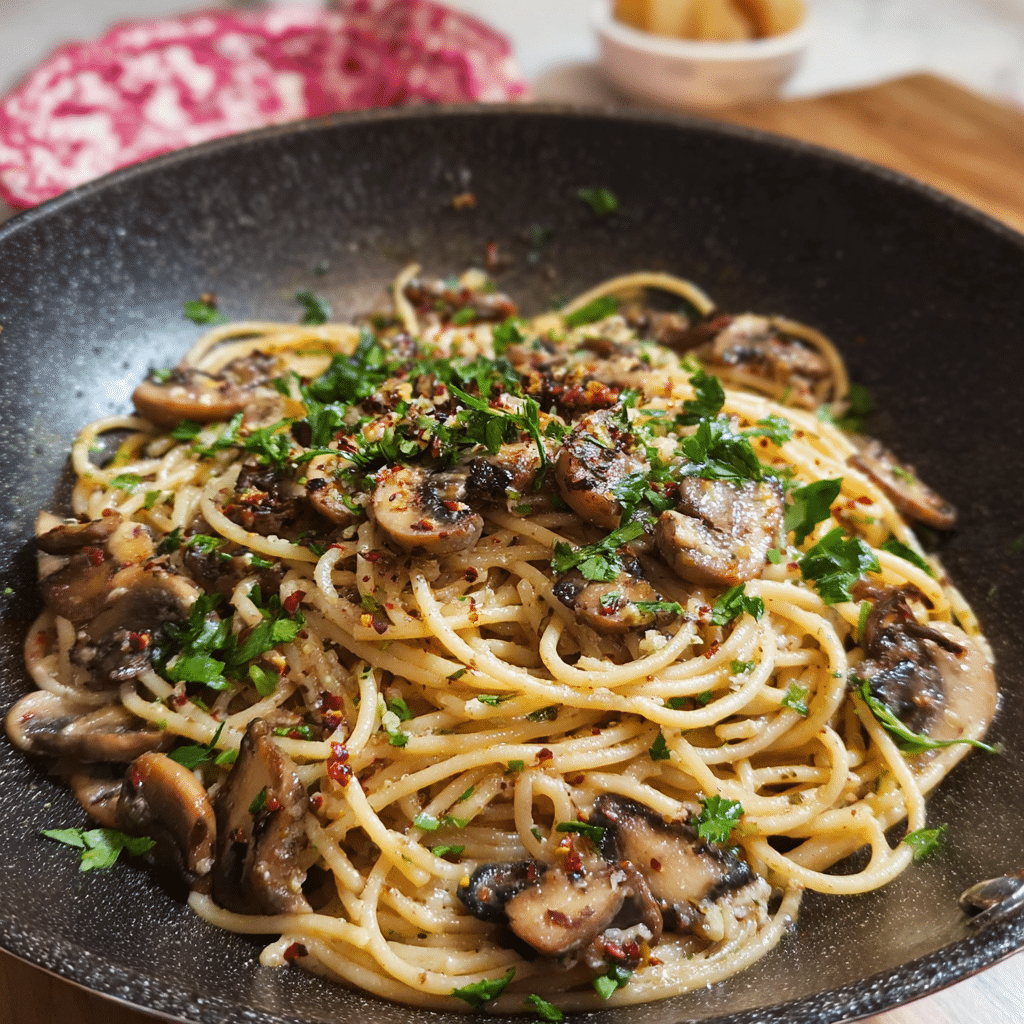 Mushroom and Garlic Spaghetti