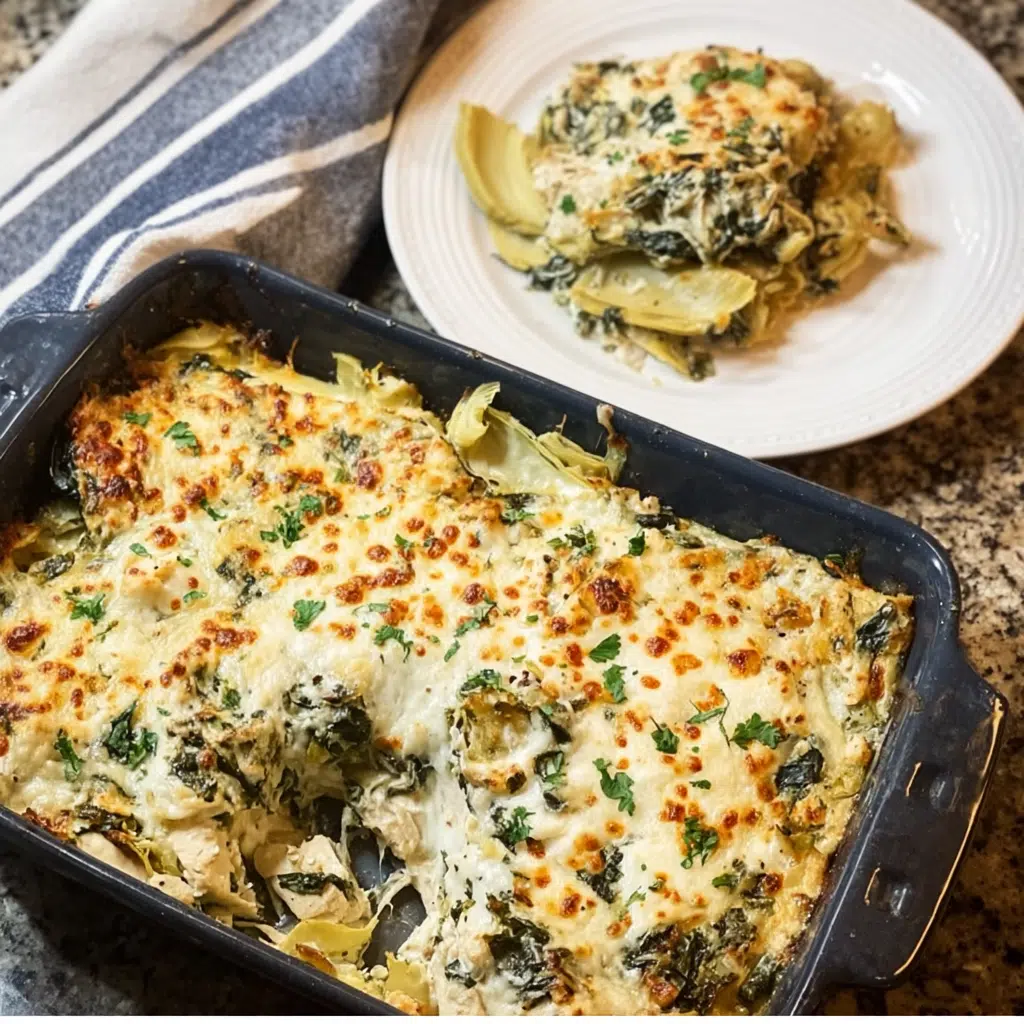 High-Protein Spinach Artichoke Chicken Casserole