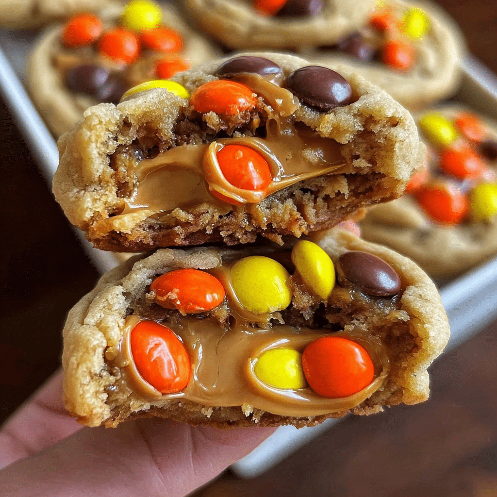 Mini Reese's Pieces Cookies Stuffed with Peanut Butter
