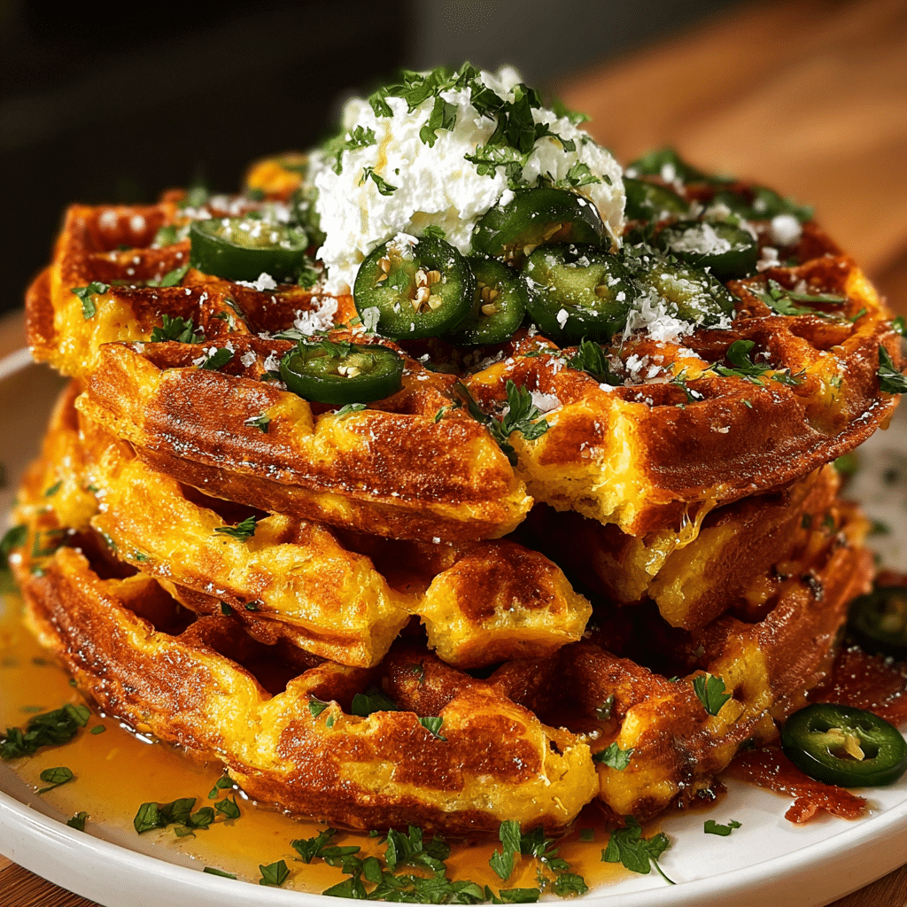 Spicy Cheddar Jalapeño Cornbread Waffles