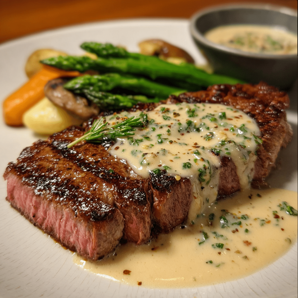 Steak Beef with Garlic Cream Sauce