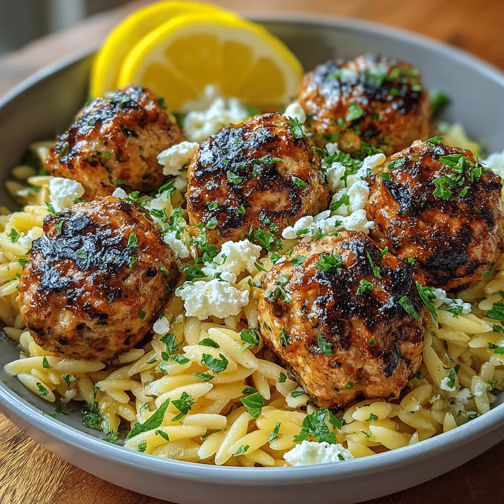 Savory Greek Chicken Meatballs with Zesty Lemon Orzo