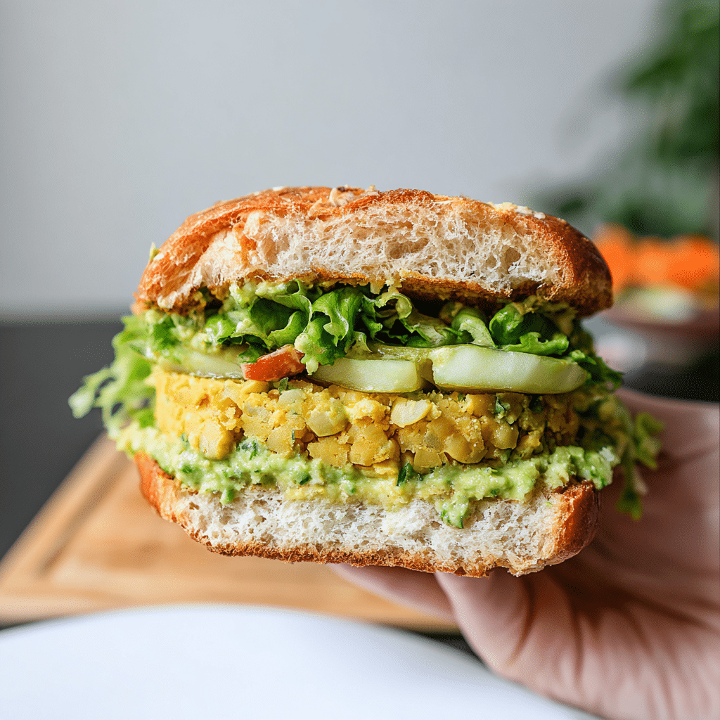 Smashed Chickpea Avocado Dill Pickle Sandwiches