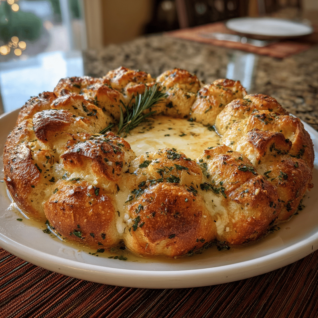 Garlic Bread Wreath with Baked Brie