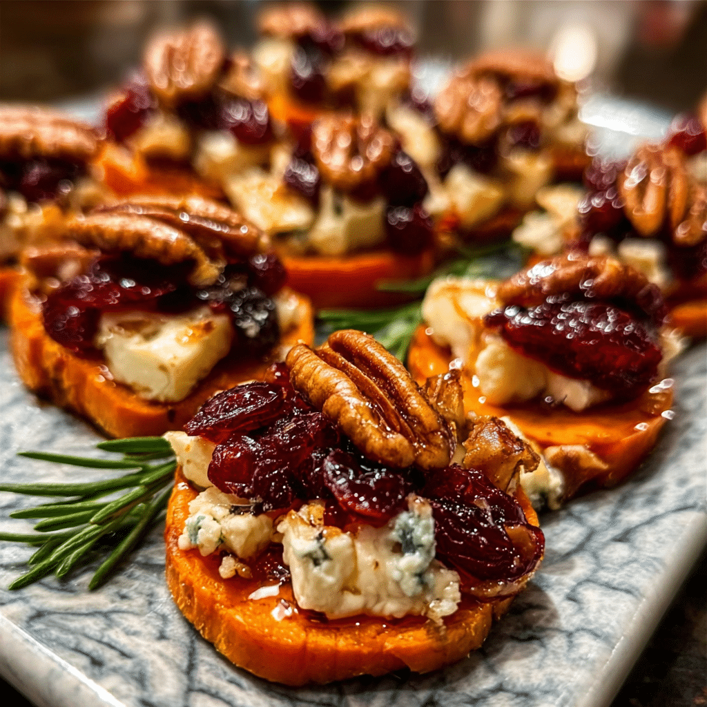  Sweet Potato Rounds with Brie, Cranberry & Pecans