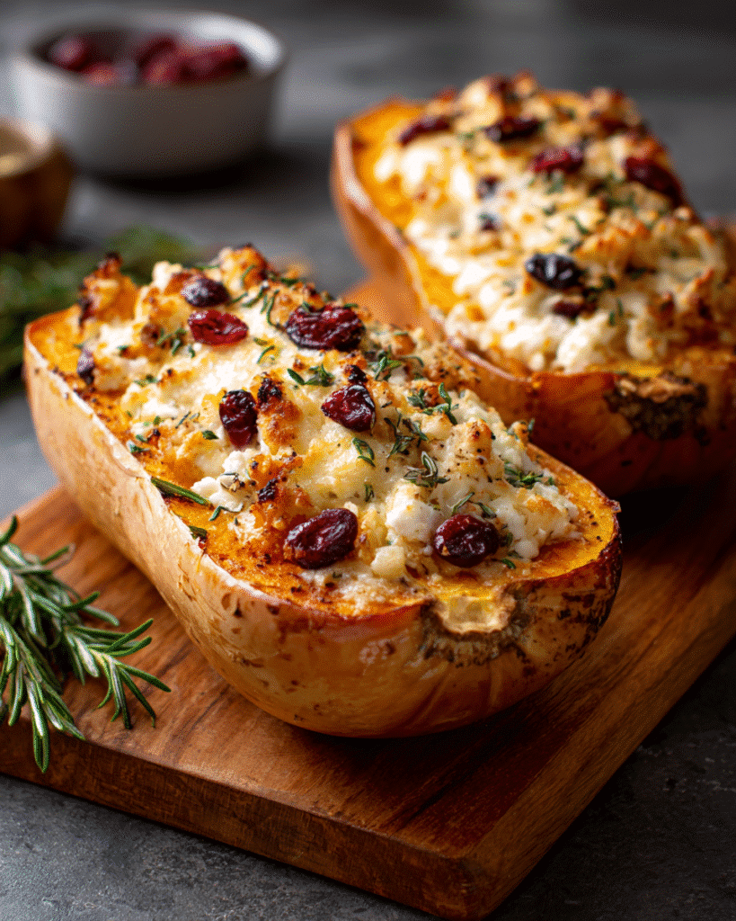 Best Ricotta & Cranberry Stuffed Butternut Squash Recipe Ever!