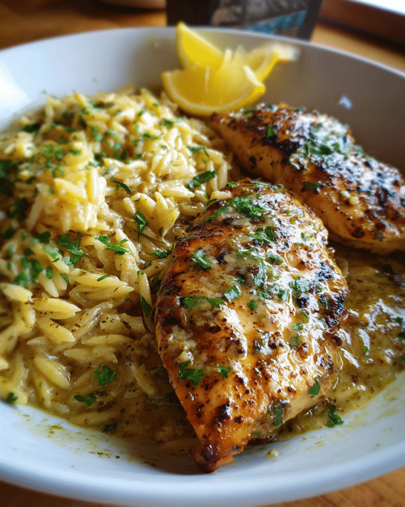 Lemon Butter Dijon Chicken: Zesty Orzo Feast Awaits!