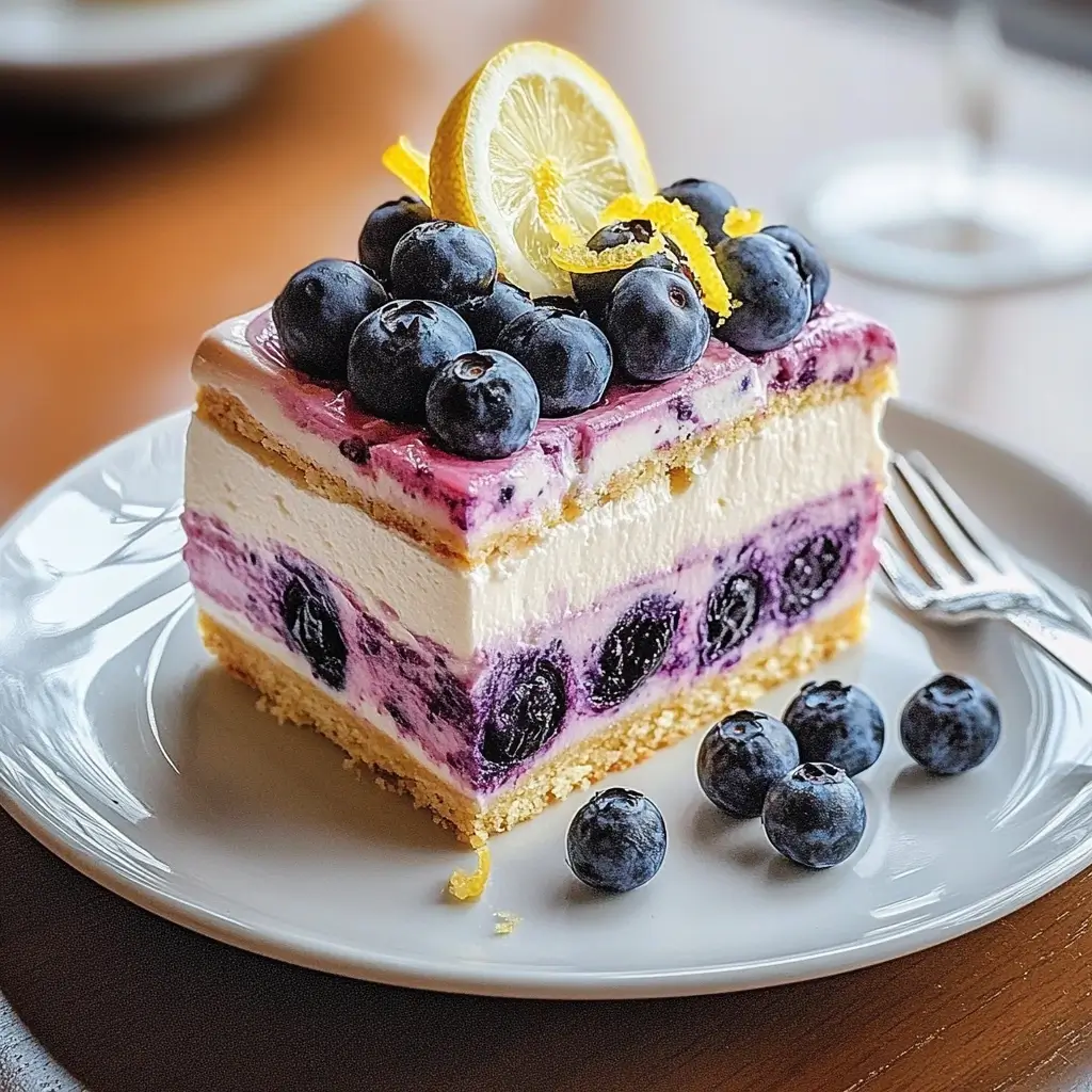 Lemon Blueberry Shortbread Mousse Cake