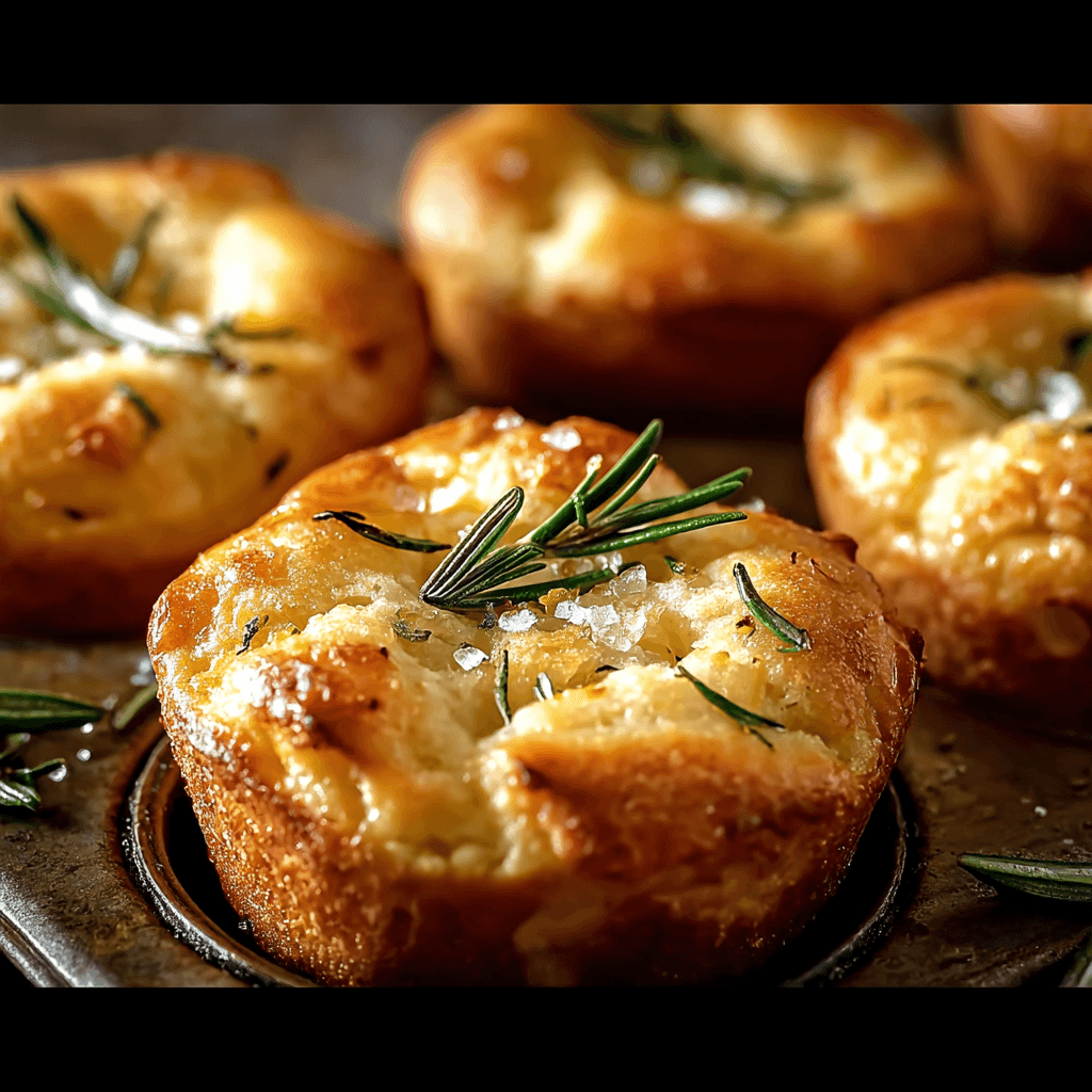 Golden Crust Garlic Rosemary Focaccia Muffins