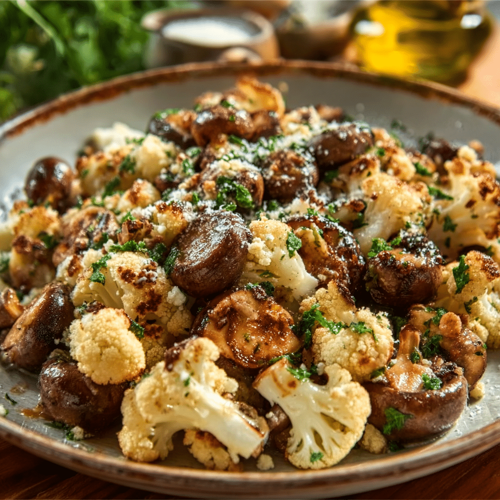 Sautéed Mushrooms with Cauliflower Crumbles