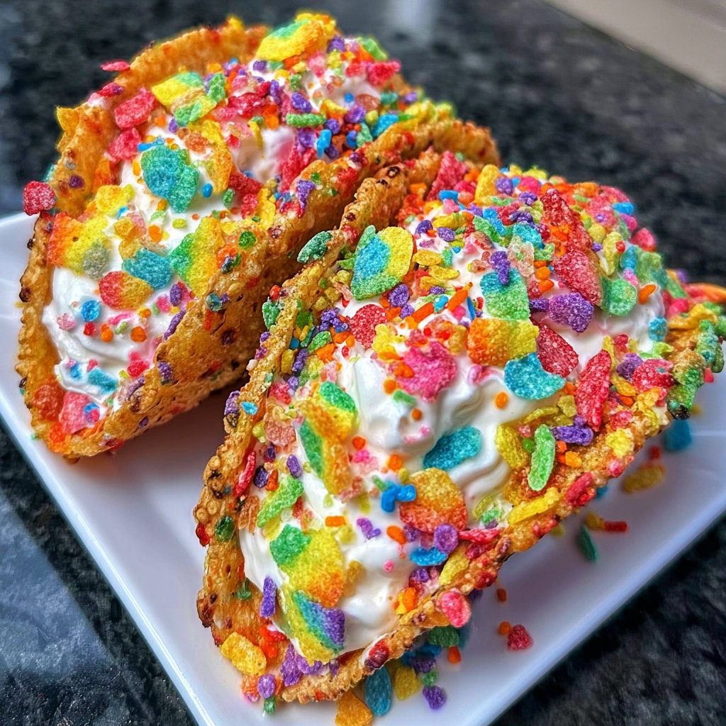 Fruity Pebbles Cheesecake Tacos