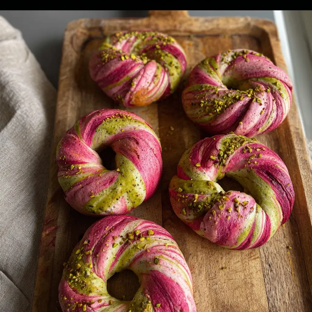 Raspberry Pistachio Sourdough Bagels