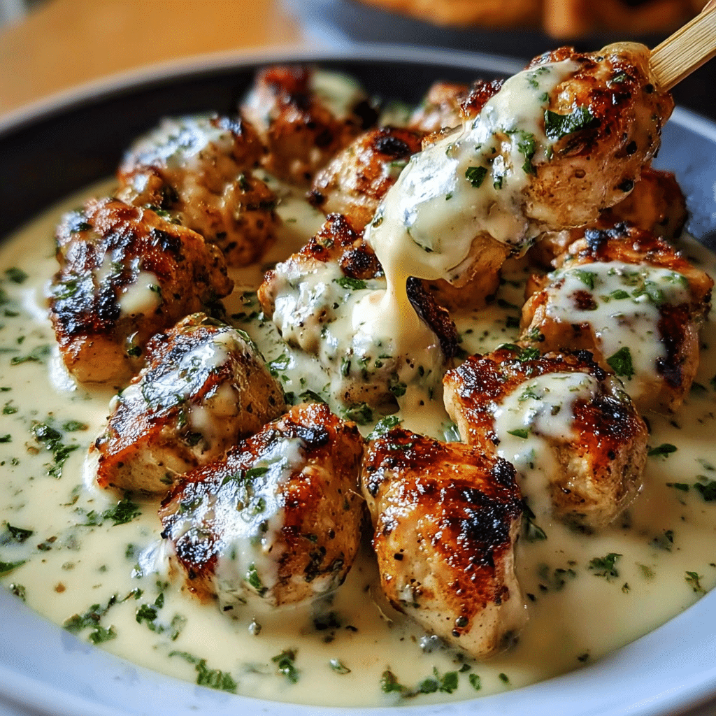 Creamy Garlic Sauce with Grilled Chicken Bites