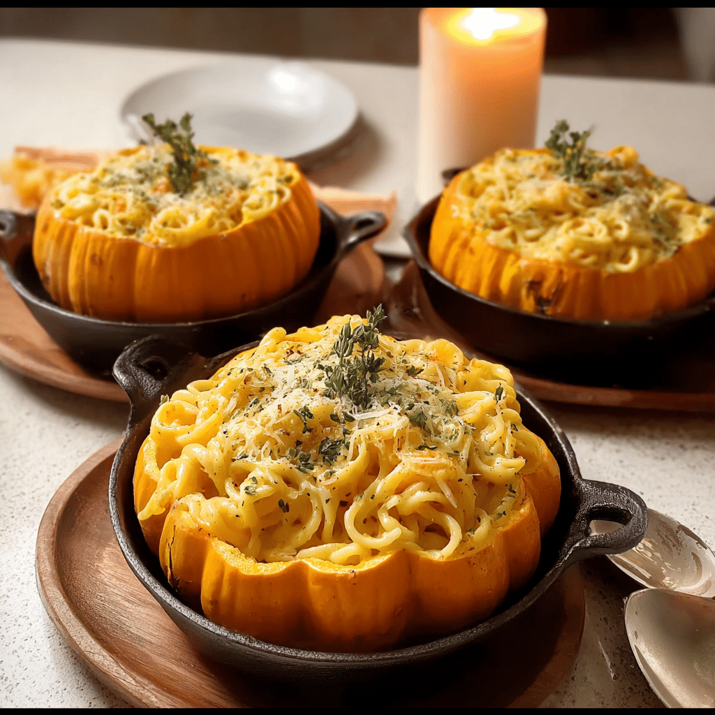 Pumpkin Alfredo Pasta Cauldrons