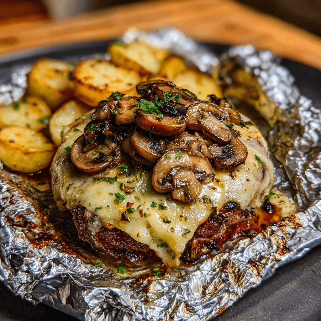Mushroom Swiss Burger Foil Packets