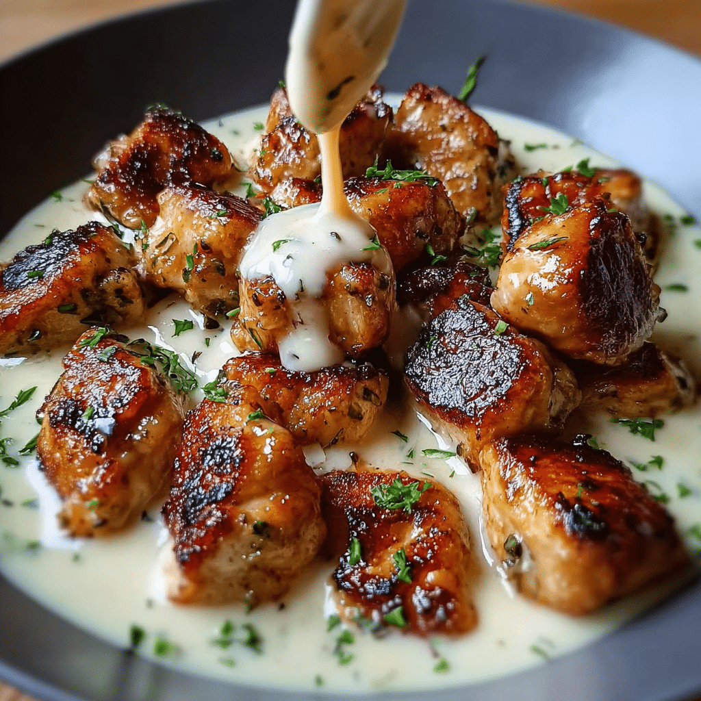 Creamy Garlic Sauce with Grilled Chicken Bites