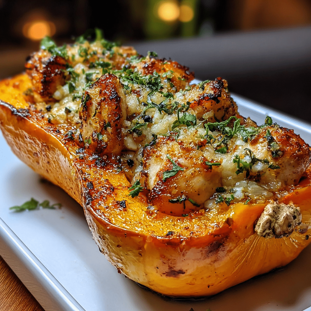 Honey Roasted Butternut Squash Stuffed with Chicken