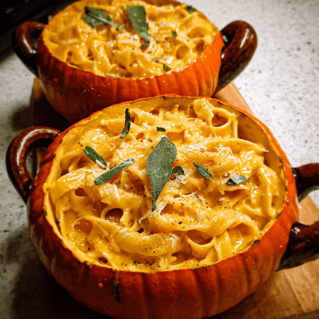 Pumpkin Alfredo Pasta Cauldrons