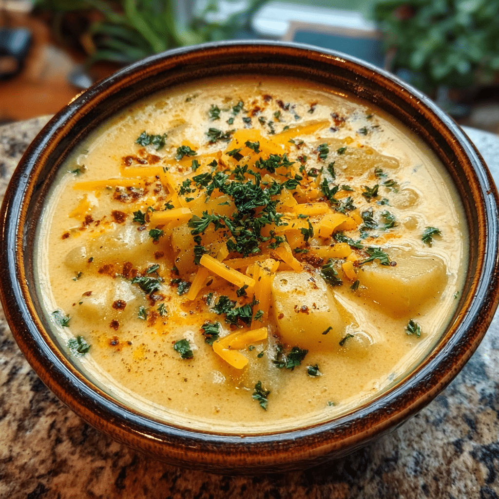 Hearty Cheddar Garlic Herb Potato Soup