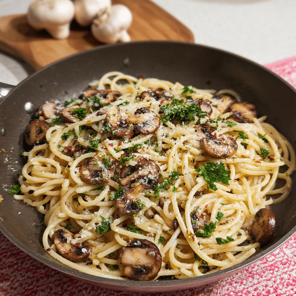 Mushroom and Garlic Spaghetti