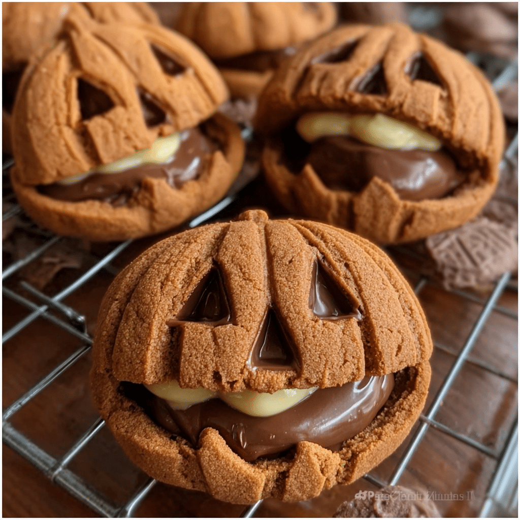 Milk Chocolate Stuffed Jack-O-Lantern Cookies