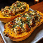 Honey Roasted Butternut Squash Stuffed with Chicken