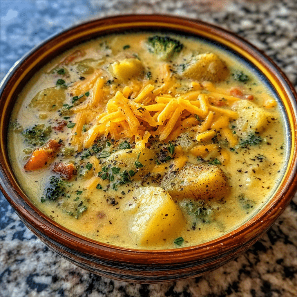 Hearty Cheddar Garlic Herb Potato Soup