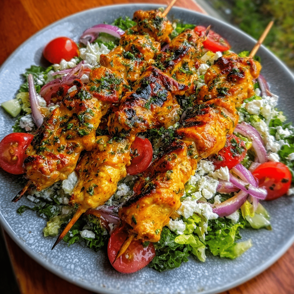 Chopped Honey Buffalo Chicken Skewer Salad