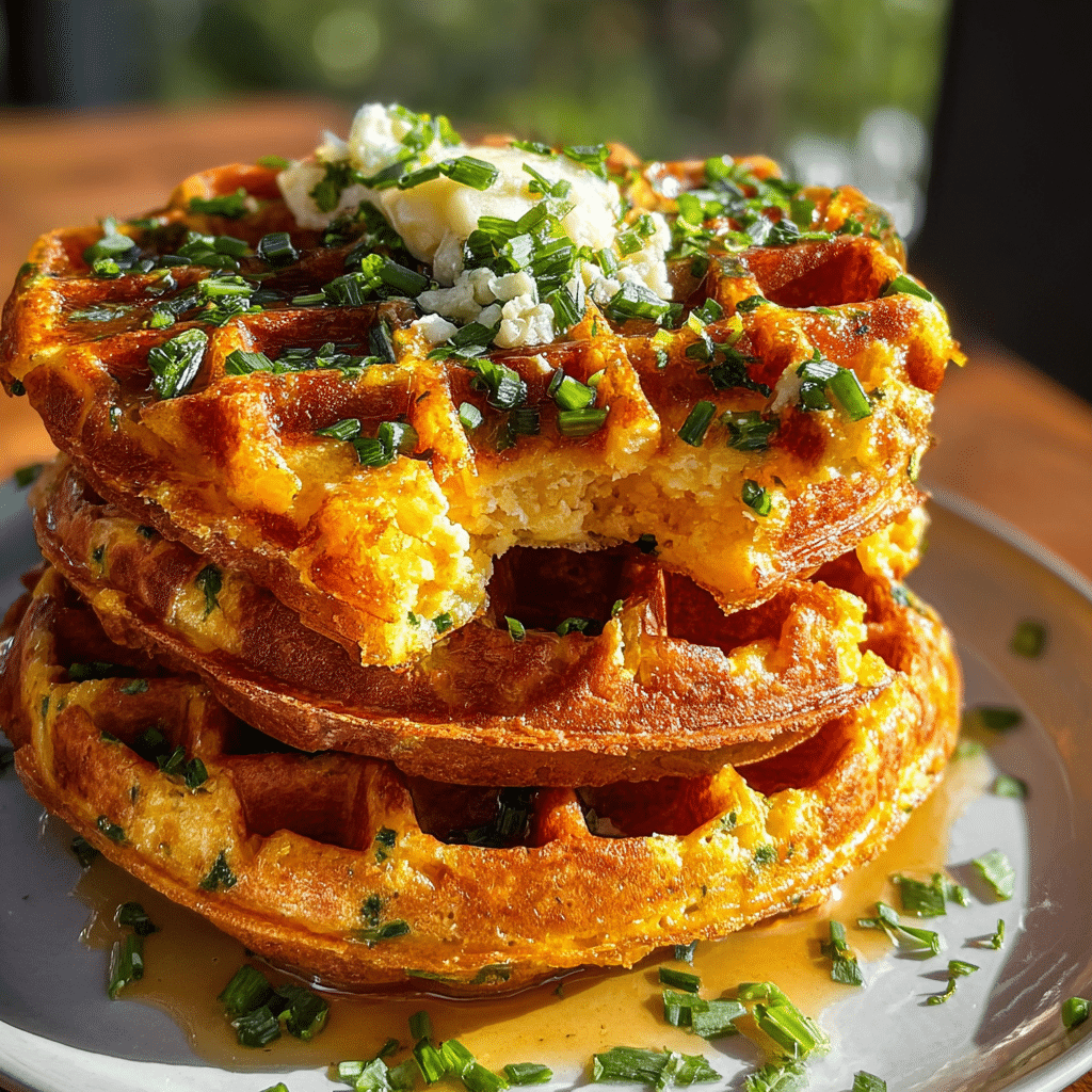 Spicy Cheddar Jalapeño Cornbread Waffles