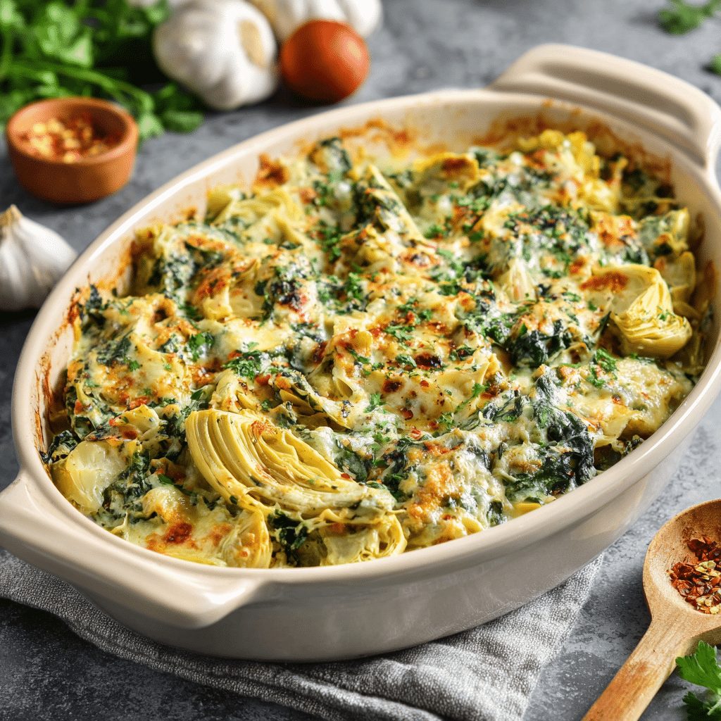 High-Protein Spinach Artichoke Chicken Casserole