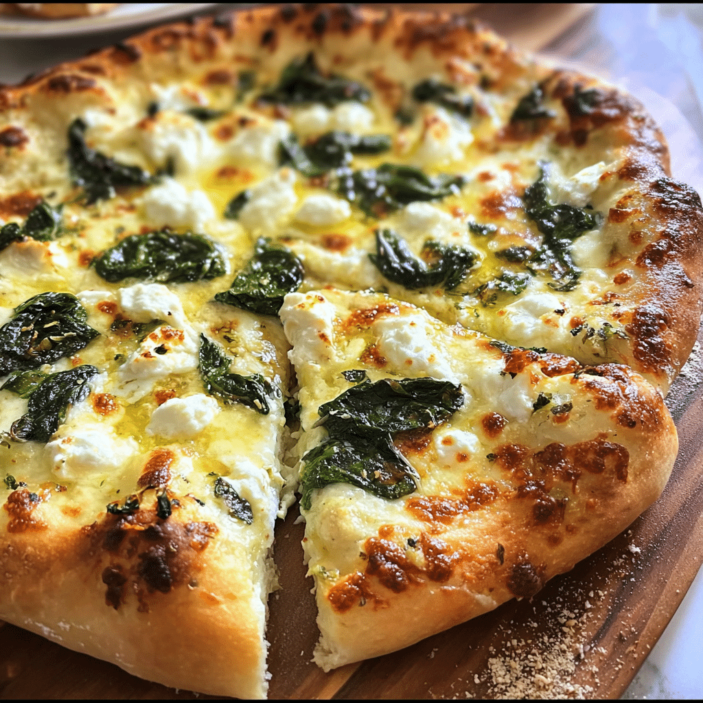 Greek Roasted Garlic Spinach White Pizza Delight