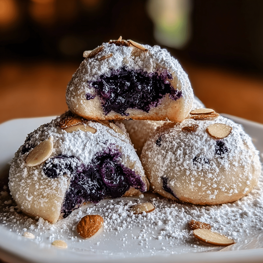 Soft Blueberry Almond Snowball Cookies