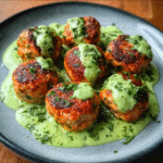 Baked Salmon Meatballs with Avocado Sauce