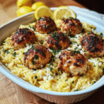 Greek Chicken Meatballs with Lemon Orzo