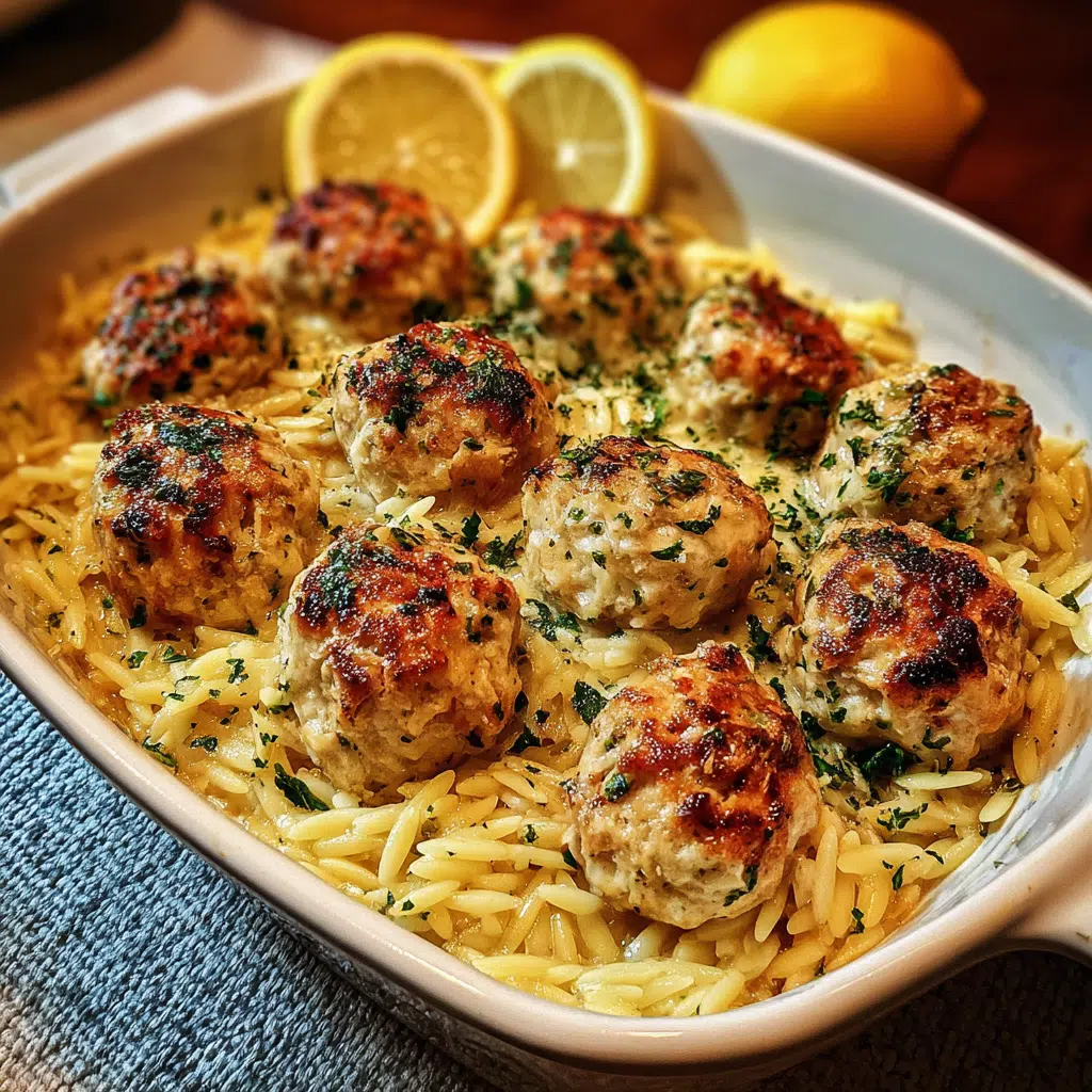 Greek Chicken Meatballs with Lemon Orzo
